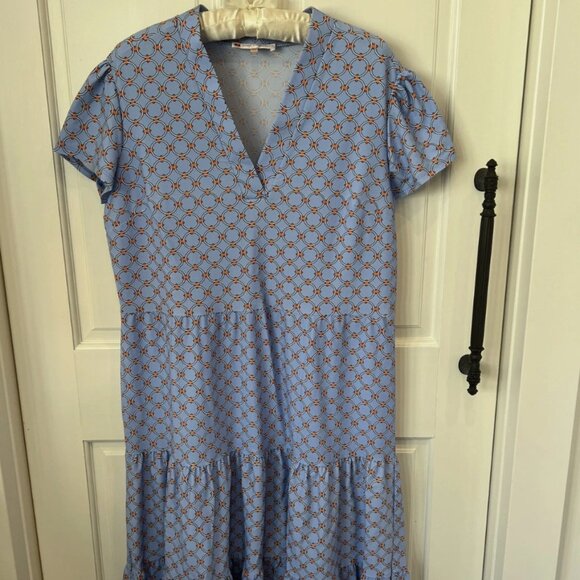 Jude Connally Sky Blue Geometric Tiered Midi Dress - Picture 5 of 5